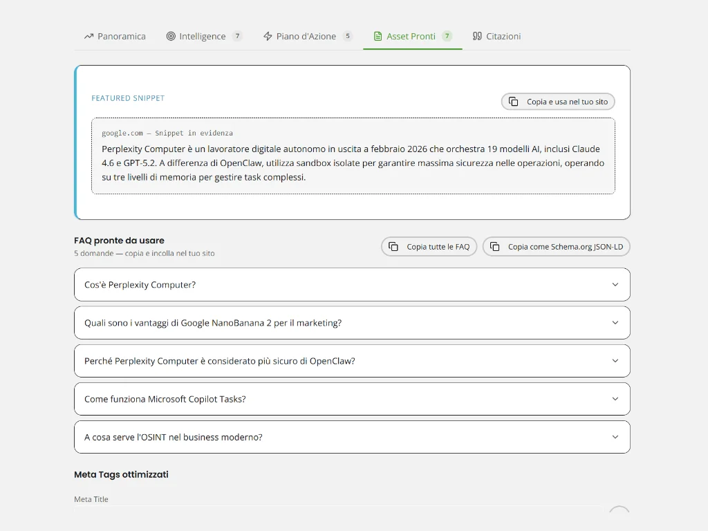 Meta tag, featured snippet, FAQ con Schema.org e anteprima SERP